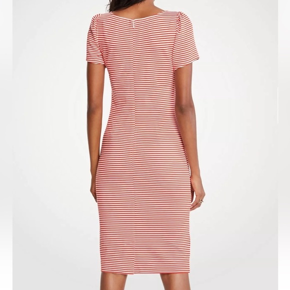 Ann Taylor Red Striped Puff Sleeve Dress Size 4 Stretchy Fit - Picture 3 of 11